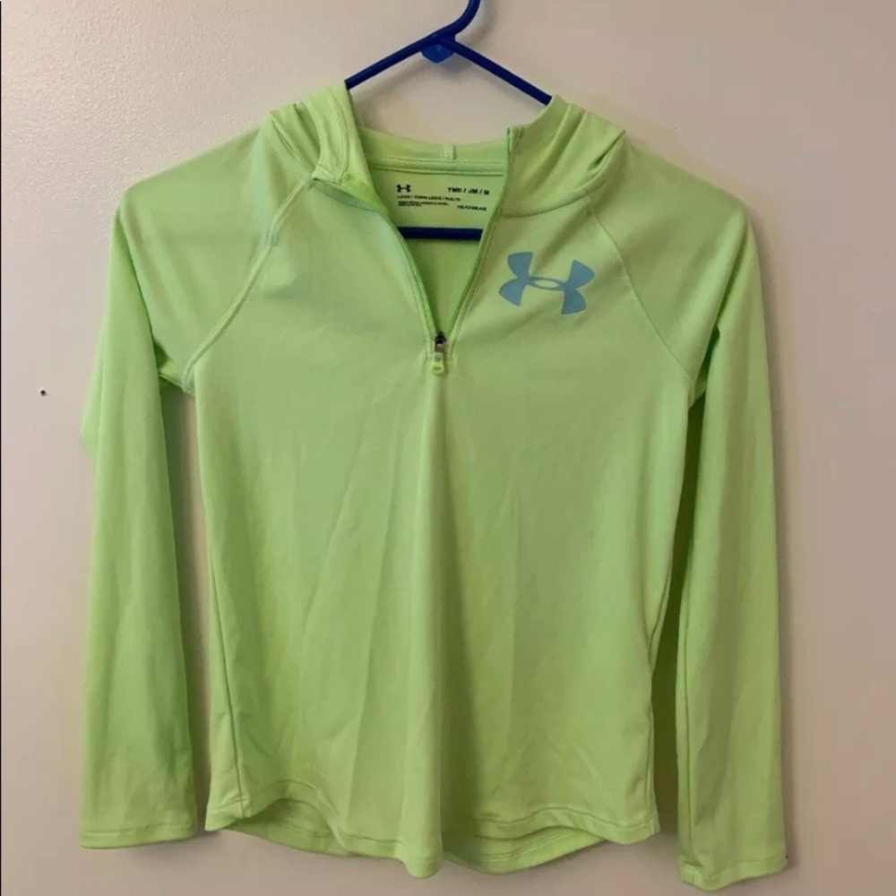 Neon Green light under Armour hoodie